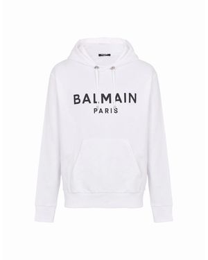 Balmain Paris Logo Printed Hoodie - White