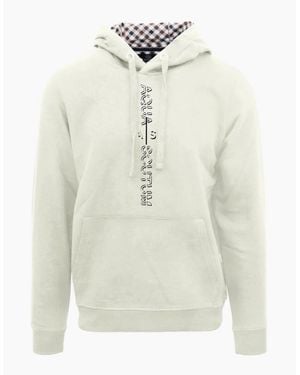 Aquascutum Lacoste Lettering Hooded Neck Long Sleeve Sweatshirt - White
