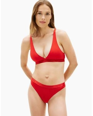 Tommy Hilfiger Repeat Logo Removable Padding Plunge Triangle Bra, Fireworks - Red