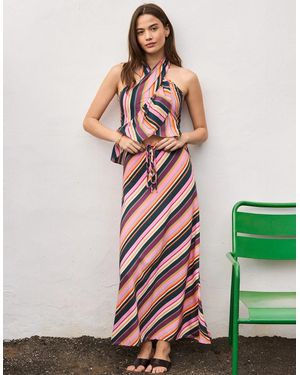 Ro&zo Stripe Bias Cut Maxi Skirt - White