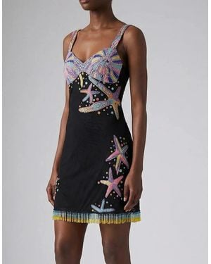 Oceanus Tasselled Crescent Shell Mini Dress - Black