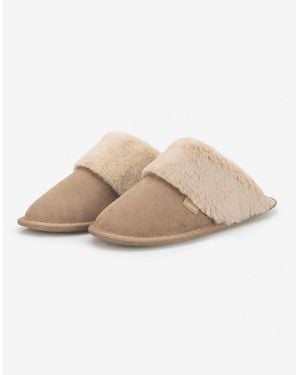 Totes Isotoner Suede Mule Slipper With Fur Cuff Mules Sand - Natural