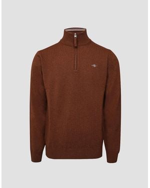 GANT Superfine Lambswool Half Zip Fleece - Brown