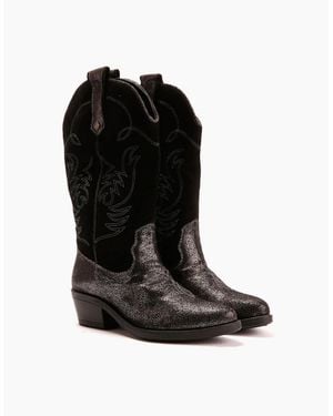 Osprey London The Louisiana Leather /Gunmetal Boots - Black