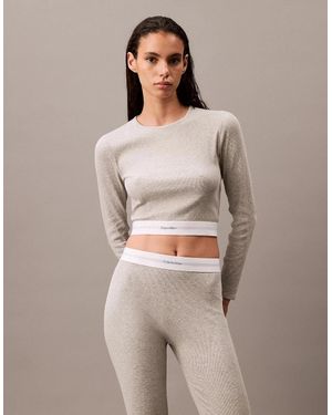 Calvin Klein Modern Rib Long-Sleeve Crop Top Crew Heather - Brown