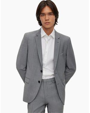 BOSS Solid Patterned Blazer With Flap And Chest Pocket - Grey