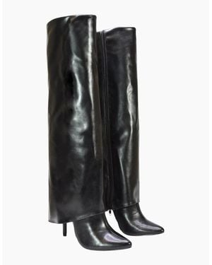 XY London Ladies Shauna Fold Over Stiletto Heel Knee-High Boots - Black