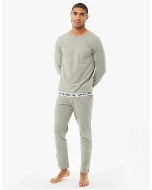 Jack & Jones Ricko Cotton T-Shirt And Trousers Lounge Set Light Melange - Grey