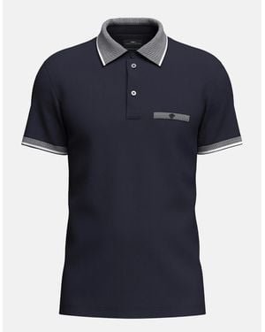 Fynch-Hatton Mercerised Jacquard Collar Polo Shirt - Blue