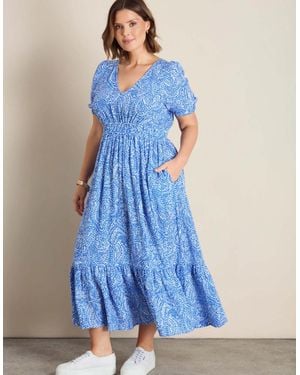 Live Unlimited London Paisley Print Cheesecloth V Neck Maxi Dress - Blue