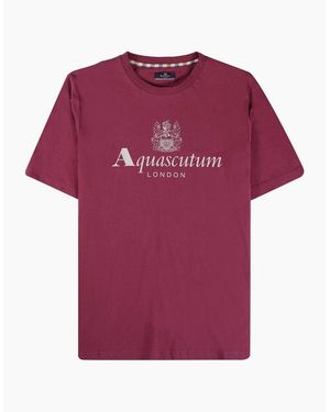 Aquascutum Active Big Logo Burgundy T-Shirt - Purple