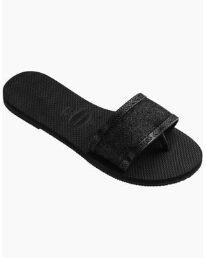 Havaianas Hav. You Angra Glitter 35 36 Flip Flops - Black