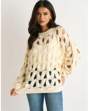Gini London Butter Cream Hollow Chunky Knit Jumper - Natural