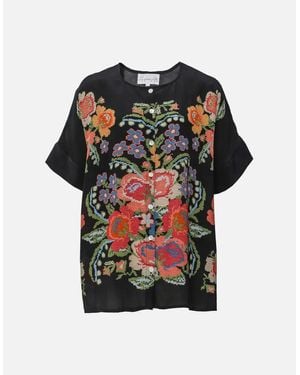One Hundred Stars Woven Flower Tea Blouse - Black