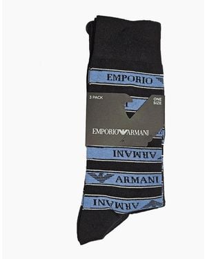 Emporio Armani 3 Pack Sock Set 2 Plain Logo - Blue