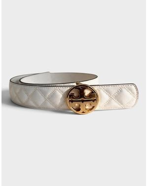 Tory Burch Willa Glazed Skinny Quilted Belt Ivory - White