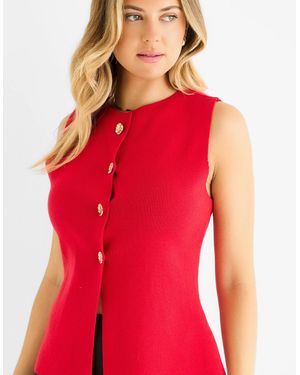 Gini London Cherry Button Front Compact Knit Waistcoat - Red