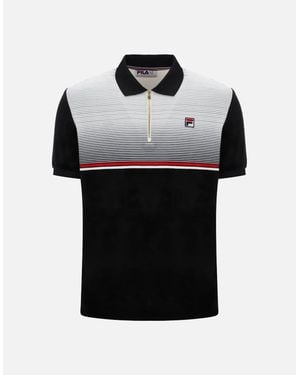 Fila Paco Zip Stripe Velour Polo Shirt/Gardenia - Black