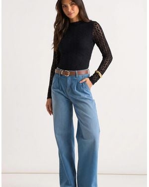 Gini London Pleat Wide Leg Jean - Blue