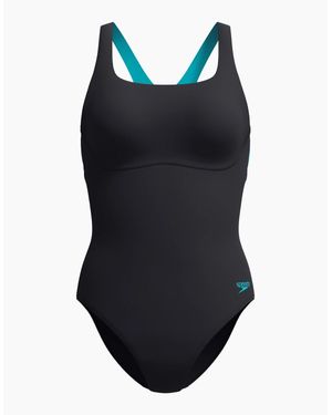 Speedo Ladies Solid Flex One Piece Swimsuit - Black