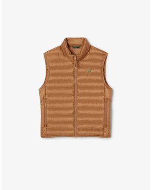 Lacoste Solid Patterned Zipped Pocket Puffer Coat - Brown