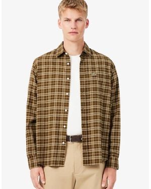 Lacoste Regular Fit Plaid Flannel Shirt - Brown