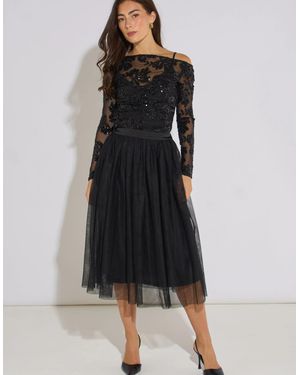 Gini London Tulle Skater Midi Skirt - Black