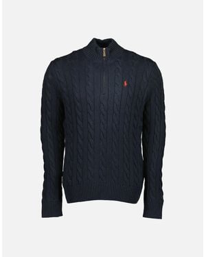 Ralph Lauren Cable-Knit Quarter Zip Jumper - Blue