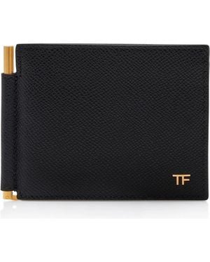 Tom Ford Small Grain Leather T Line Clip - Black