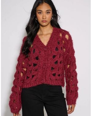 Gini London Cerise Hollow Chunky Knit Cardigan - Red