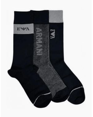 Emporio Armani Cotton 3-Pair Ea Logo Socks - Black