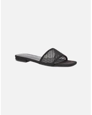 XY London Ladies Gabrielle Diamante Open Toe Flat Sliders - Black