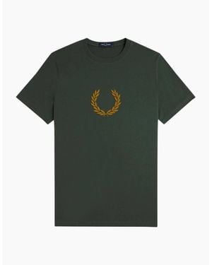 Fred Perry T Shirt Textured Laurel Wreath Logo Crew Neck Short Sleeve Summer Tee - Green