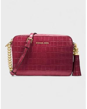 Michael Kors Ginny Medium Crocodile Embossed Leather Crossbody Bag - Red