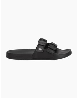 Emporio Armani Buckle Effect Sliders - Black