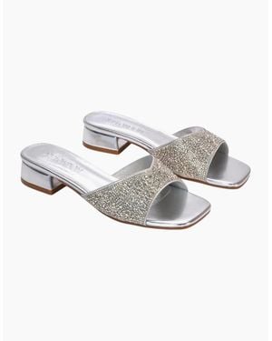XY London Ladies Erica Metallic Low Block Heel Mule Sandals - Grey