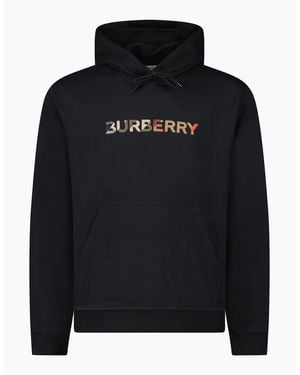 Burberry Logo Embroidered Hoodie - Black