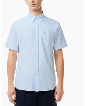 Lacoste Ch8522 Shirts Short Sleeve Regular Fit Button Up Cotton Casual Tops - Blue