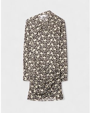 Off-White c/o Virgil Abloh Moon-Print Gathered Asymmetric Dress - White