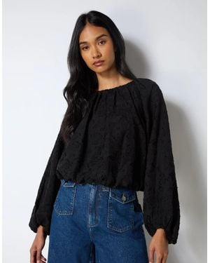 Ro&zo Leopard Jacquard Bubble Hem Top - Blue