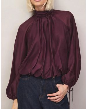Ro&zo Burgundy Tie Sleeve Top - Purple