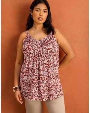 Live Unlimited London Rust Floral Crinkle Gathered Cami - Brown