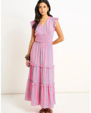 Gini London Summer Stripe Shirred Waist Maxi Dress - Pink