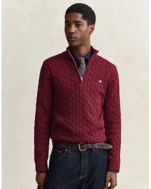 GANT Cotton Cable Half Zip Jumper - Red