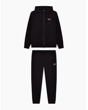 EA7 Core Id Zip Hooded Cotton Tracksuit - Black