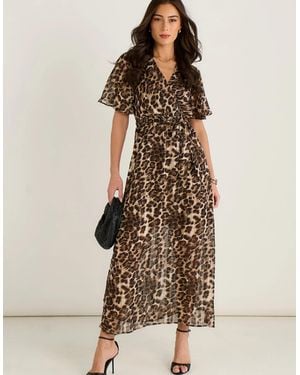 Gini London Chiffon Animal Sparkle Stripe Wrap Midi Dress - Multicolour