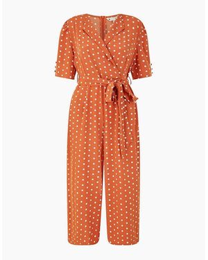 Yumi' Retro Spot Print Culotte Jumpsuit - Orange