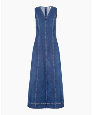 Ro&zo V-Neck Denim Maxi Dress - Blue