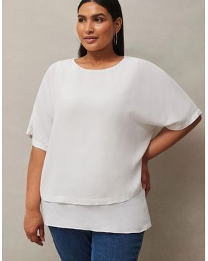 Live Unlimited London Ivory Woven Overlay Top - White