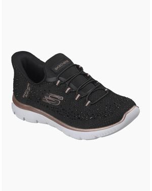 Skechers Summits Brilliant Shine Mesh/Rose Trim Trainers - Black